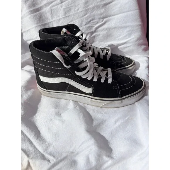 Vans SK8 HI Black Suede White Stitch High Top Skate Shoes Men 7 Women 8.5 - Picture 3 of 9